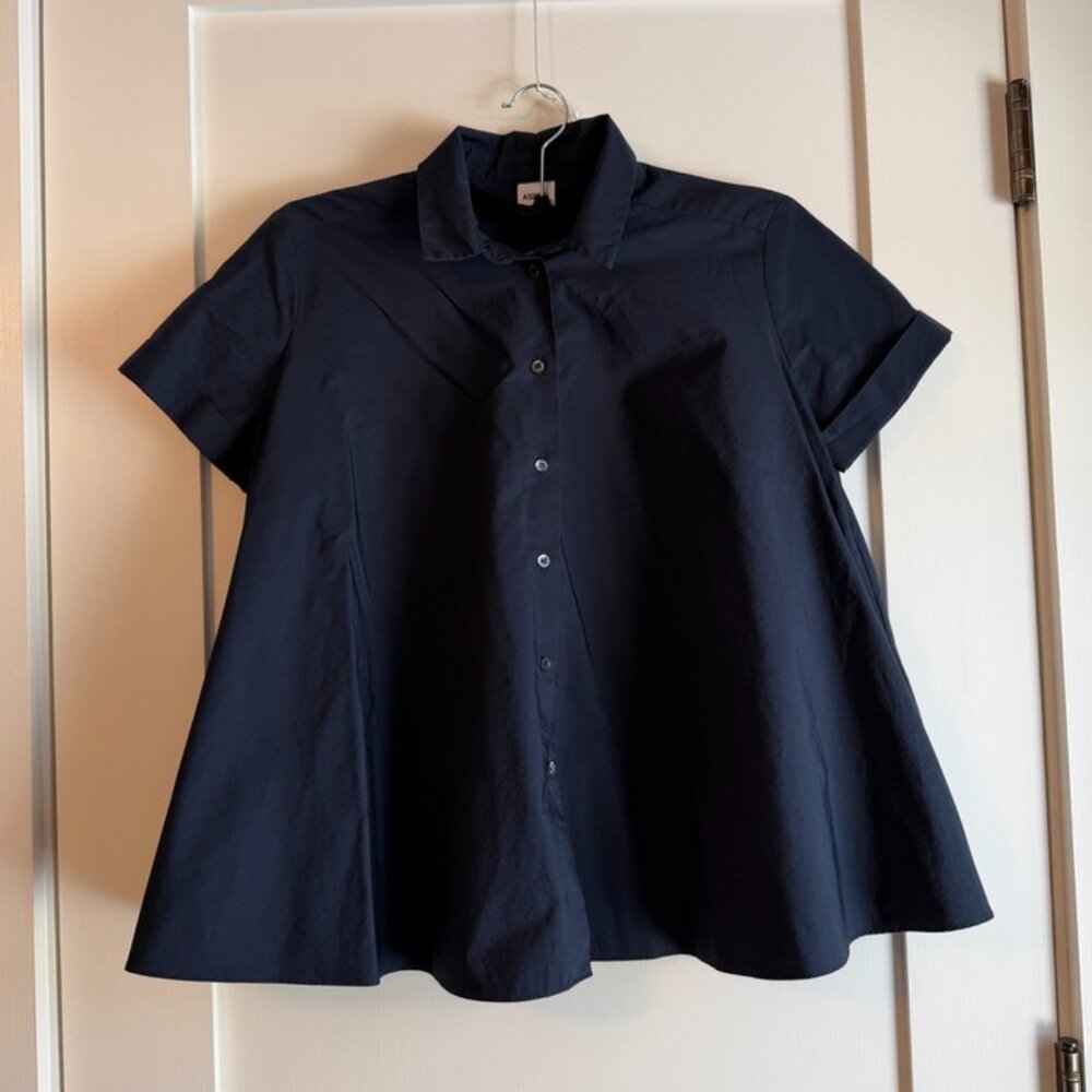 Aspesi from Ann Mashburn Flared Short Sleeve Shirt In Navy